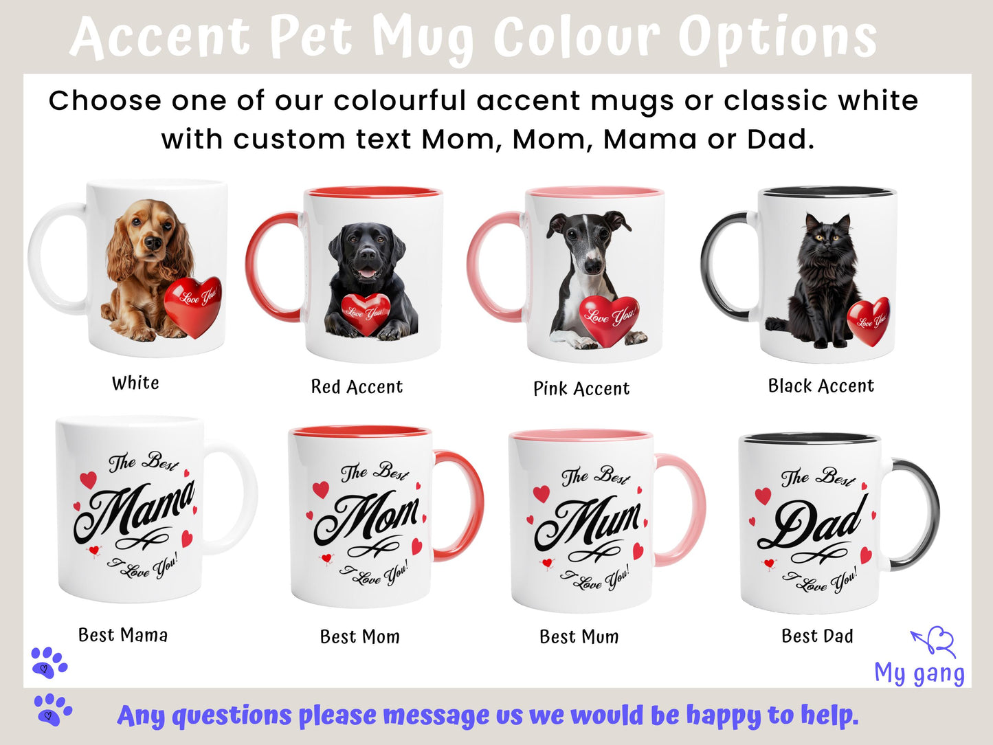 Custom Pet Mug with 'Best Mom' Mothers Day Quote or 'Best Dad' Fathers Day Gift, Personalized Dog or Cat Heart Photo Mug, Ceramic Coffee Cup