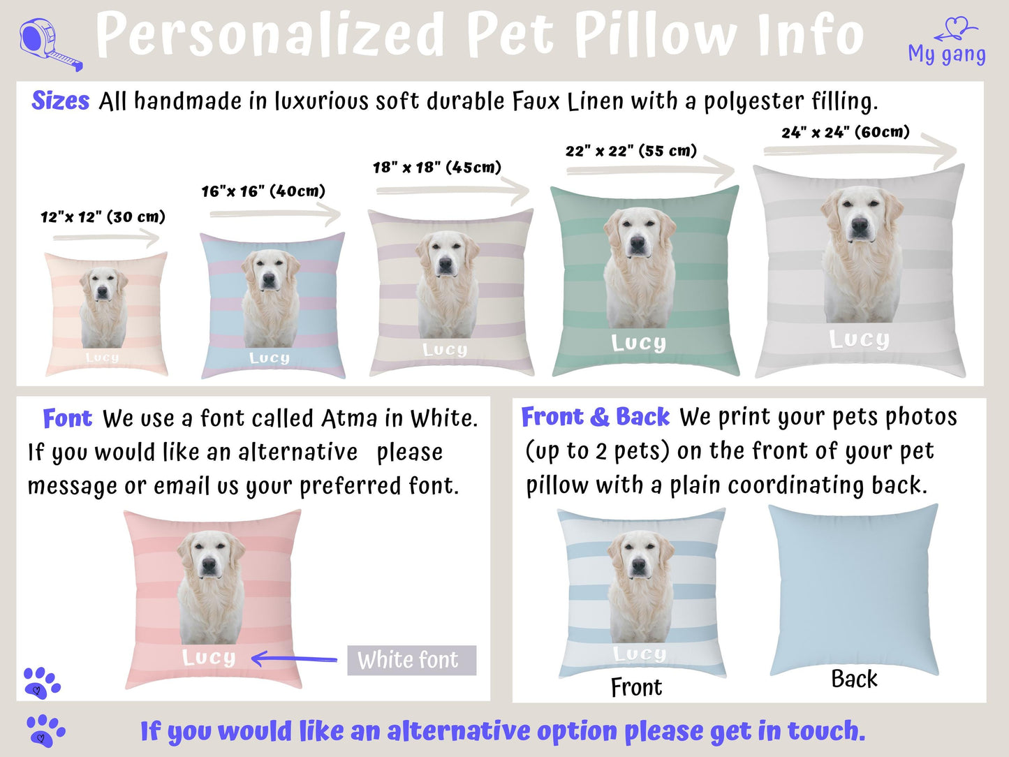 Custom Striped Pet Pillow Personalized Dog or Cat Portrait Cushion from Photo & Name , Unique Contemporary Home Decor Gift for Animal Lovers
