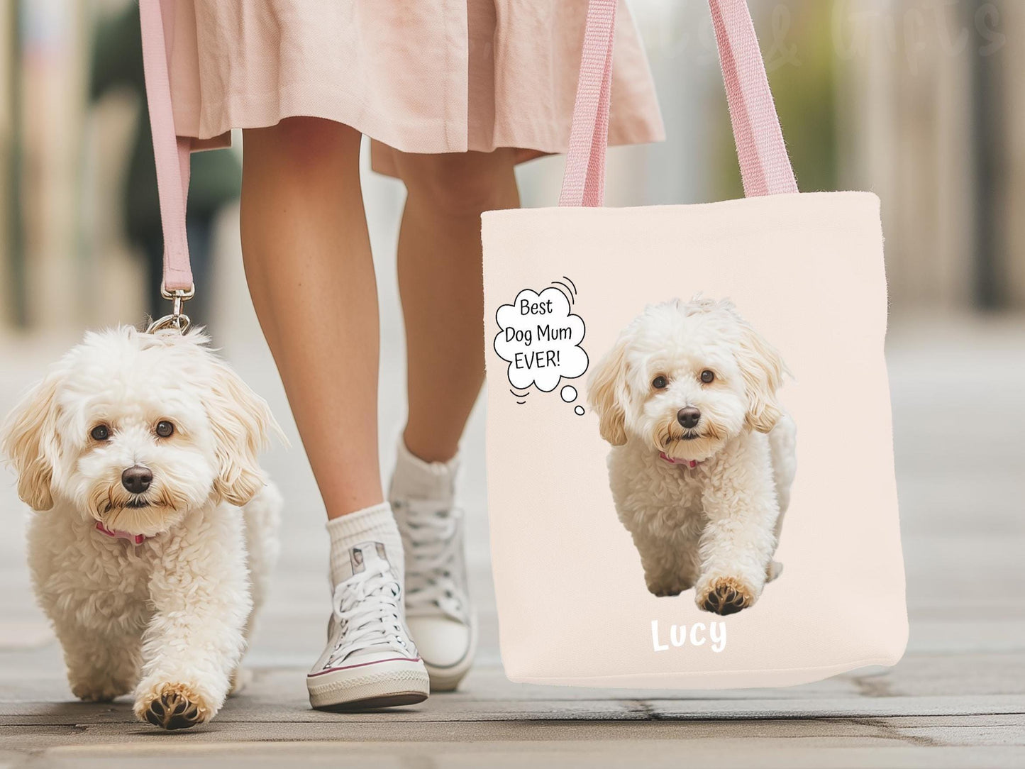 Custom Pet Tote Bag with Photo + Name + Personalized Fun Text 'Thought', Personality Gift For Dog Lovers, Black Cat Owners, Canvas Beach Bag