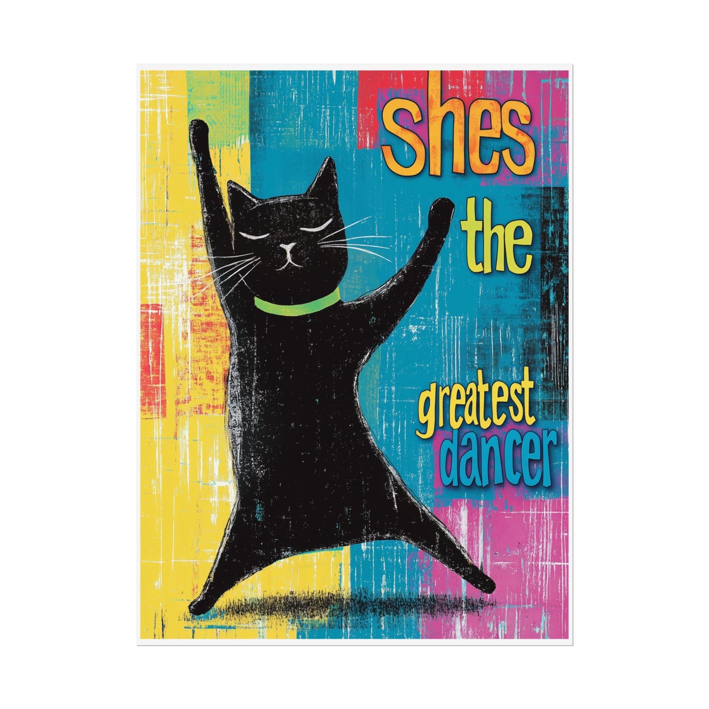 Cat Wall Art, Colourful Black Cat Print Disco Dancing, Fun Kitchen Decoration, Unique Home Decor Cute Cat Poster Gift for Animal Lovers