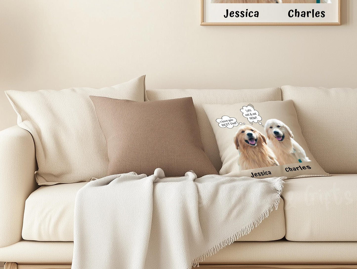 Pet Pillow Personalised from Photo + Name + Unique Personalized Text Quote, Home Decor Cushion Fun Unique Dog or Cat Personalities Pet Gift