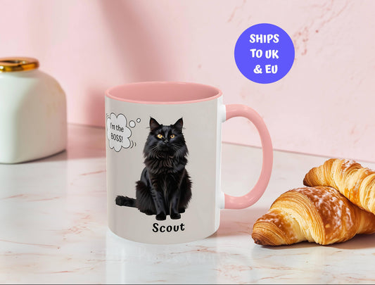 Personalized Pet Mug, Custom Coffee Cup from Photo with Name & Heartfelt 'Thought' Text, Accent Ceramic Mug Ideal Gift for Dog or Cat Lovers