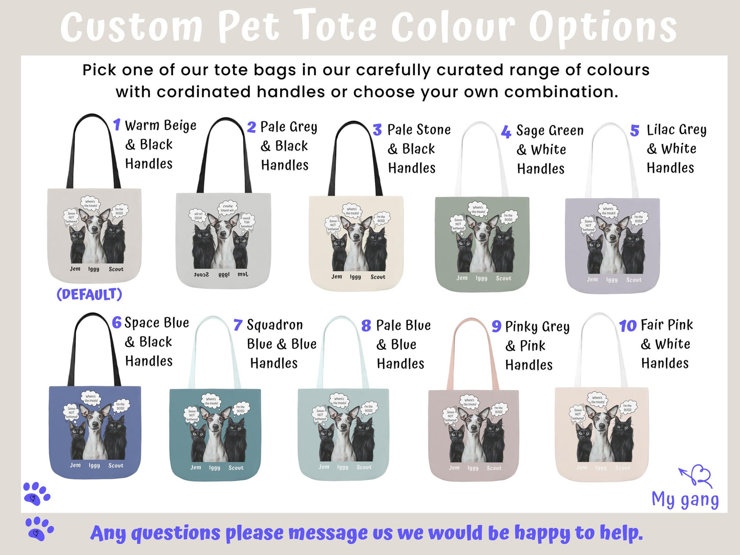 Personalized Pet Tote Bag with Photo & Name + Funny 'Thought' Custom Text Dog Or Cat Portrait, Bespoke Printed Pet Mom Tote, Pet Owners Gift