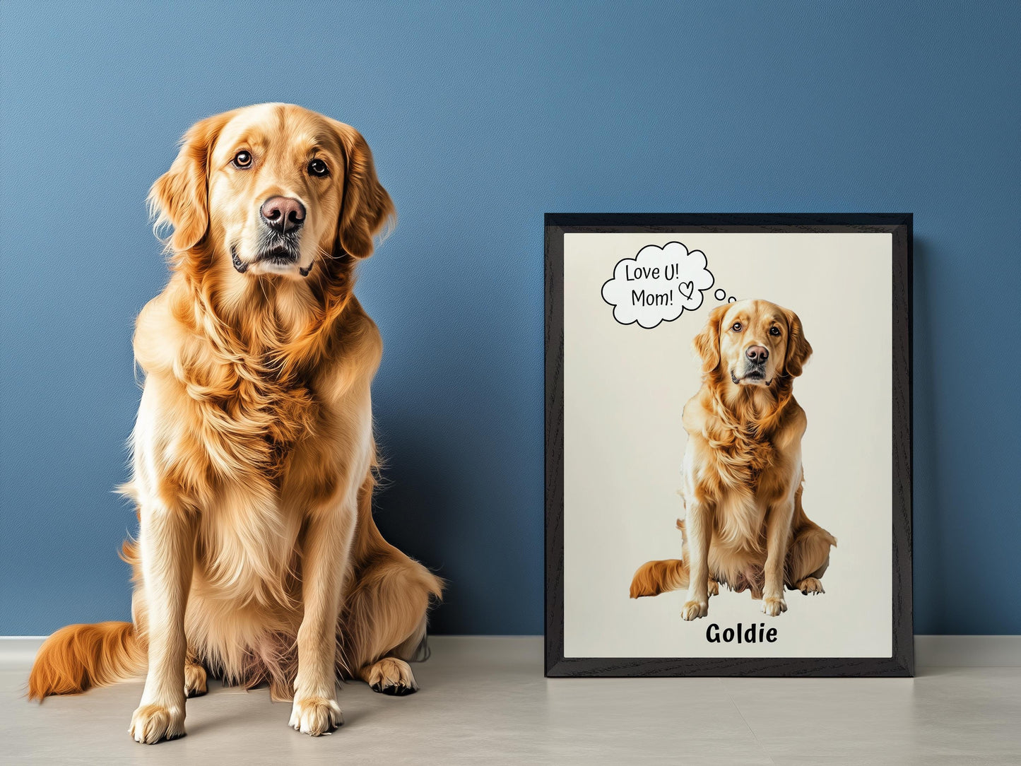 Framed Custom Portrait Gift, Personalized Dog or Cat Portrait from Photo, Custom Pet Print, Dog Artwork, Cat Wall Print Animal Lover Gift