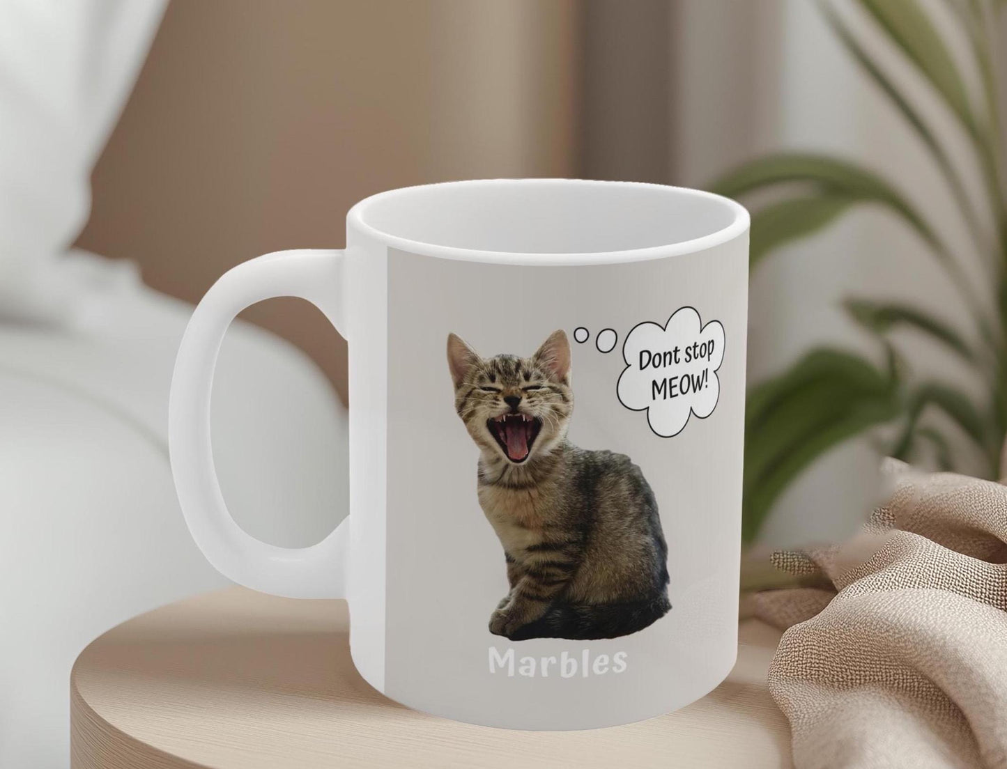 Custom Photo Mug with Pets Name & Whimsical Pet 'Thought' Text, Personalized Portrait Coffee Cup Gift For Dog Moms Cat Dads | Animal Lovers