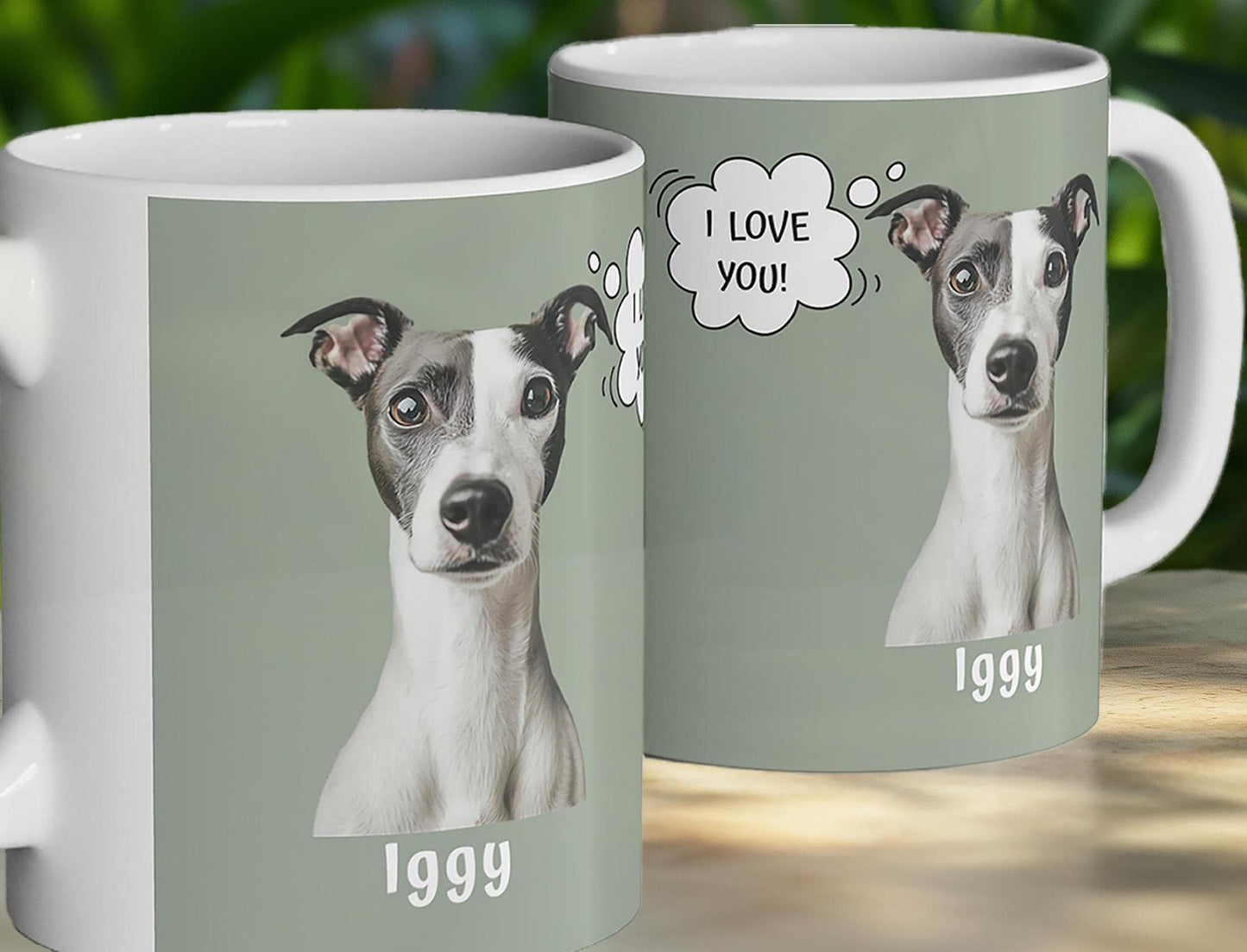 Custom Photo Mug with Pets Name & Whimsical Pet 'Thought' Text, Personalized Portrait Coffee Cup Gift For Dog Moms Cat Dads | Animal Lovers