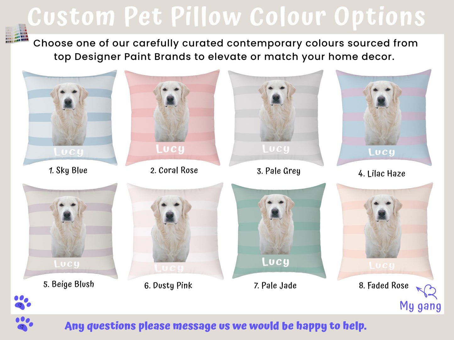 Custom Striped Pet Pillow Personalized Dog or Cat Portrait Cushion from Photo & Name , Unique Contemporary Home Decor Gift for Animal Lovers