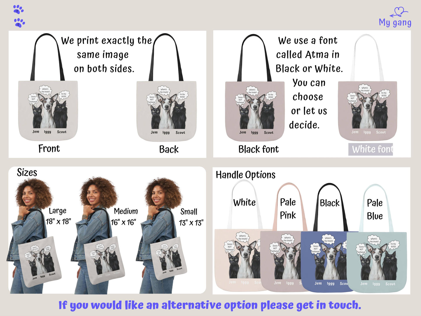 Personalized Pet Tote Bag with Photo & Name + Funny 'Thought' Custom Text Dog Or Cat Portrait, Bespoke Printed Pet Mom Tote, Pet Owners Gift