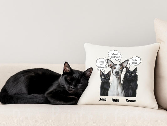 Pet Pillow Personalised from Photo + Name + Unique Personalized Text Quote, Home Decor Cushion Fun Unique Dog or Cat Personalities Pet Gift