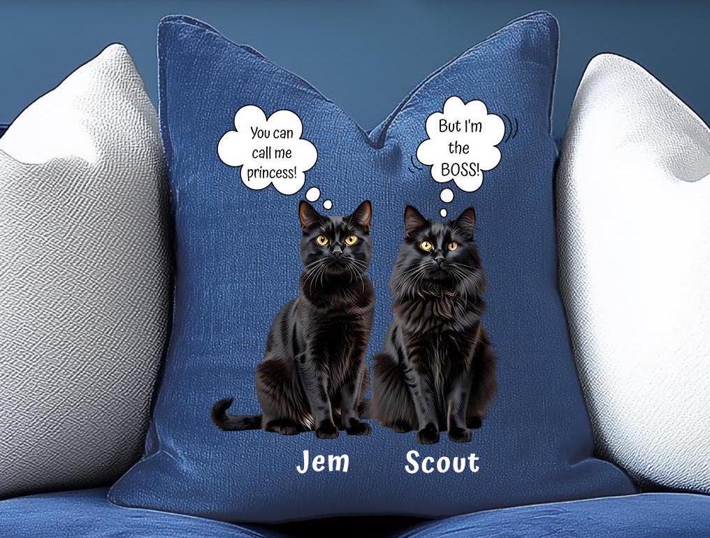 Customized Pet Pillow from Photo + Name + Cute Fun Quote, Personalized Portrait Cushion, Unique Cat Dog Personalities Pet Lover | Owner Gift