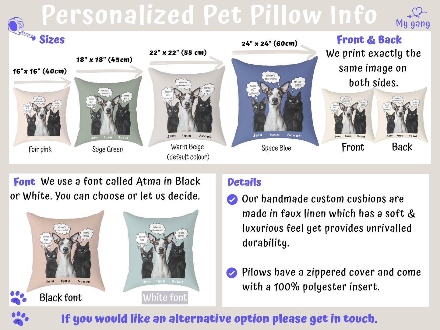 Customized Pet Pillow from Photo + Name + Cute Fun Quote, Personalized Portrait Cushion, Unique Cat Dog Personalities Pet Lover | Owner Gift