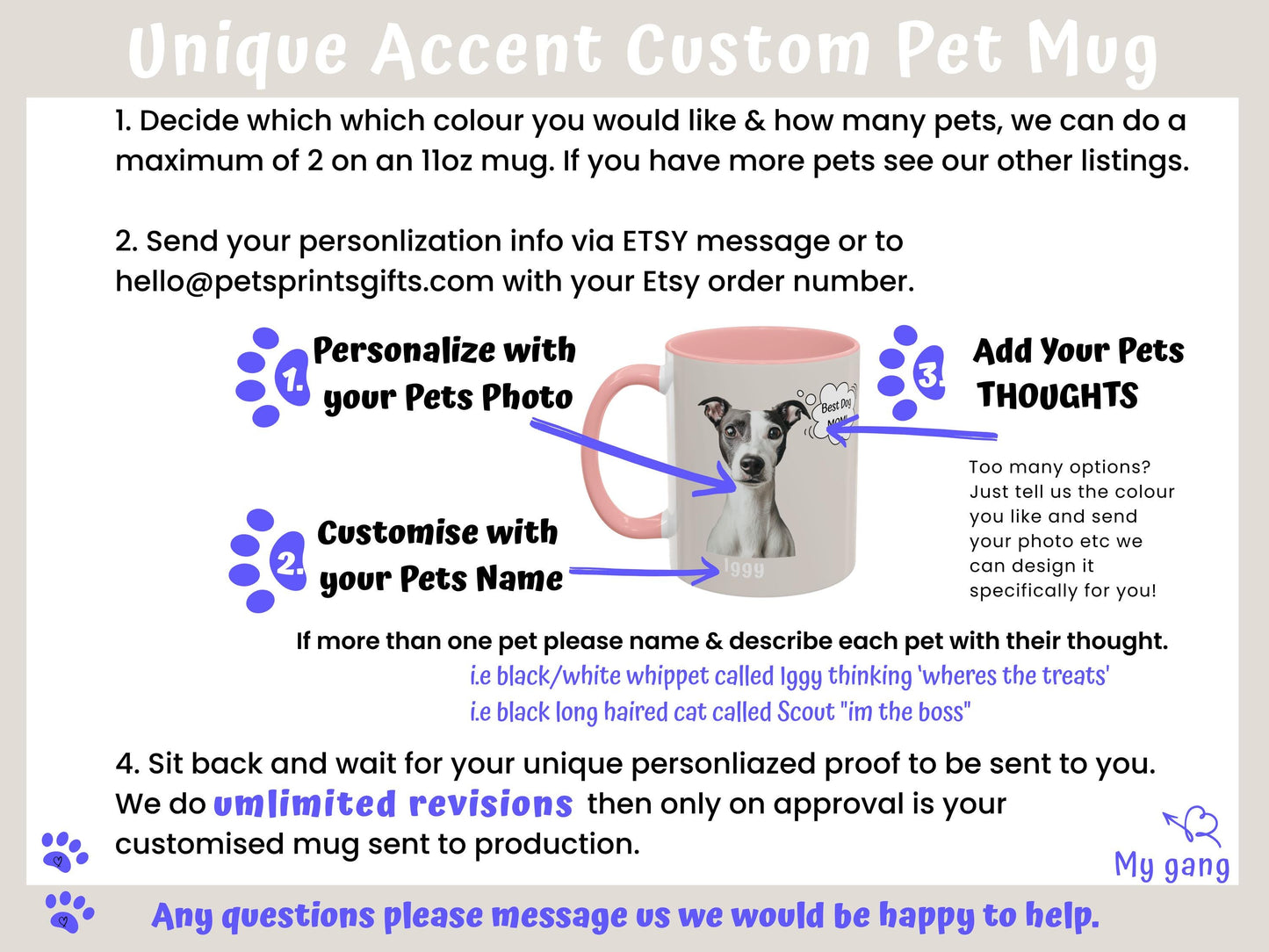 Personalized Pet Mug, Custom Coffee Cup from Photo with Name & Heartfelt 'Thought' Text, Accent Ceramic Mug Ideal Gift for Dog or Cat Lovers