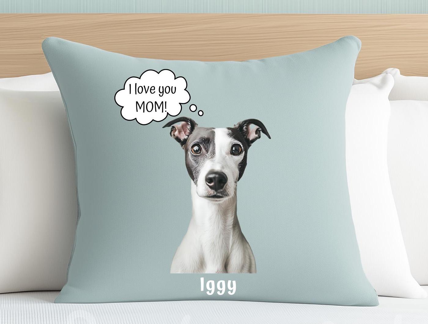 Customized Pet Pillow from Photo + Name + Cute Fun Quote, Personalized Portrait Cushion, Unique Cat Dog Personalities Pet Lover | Owner Gift