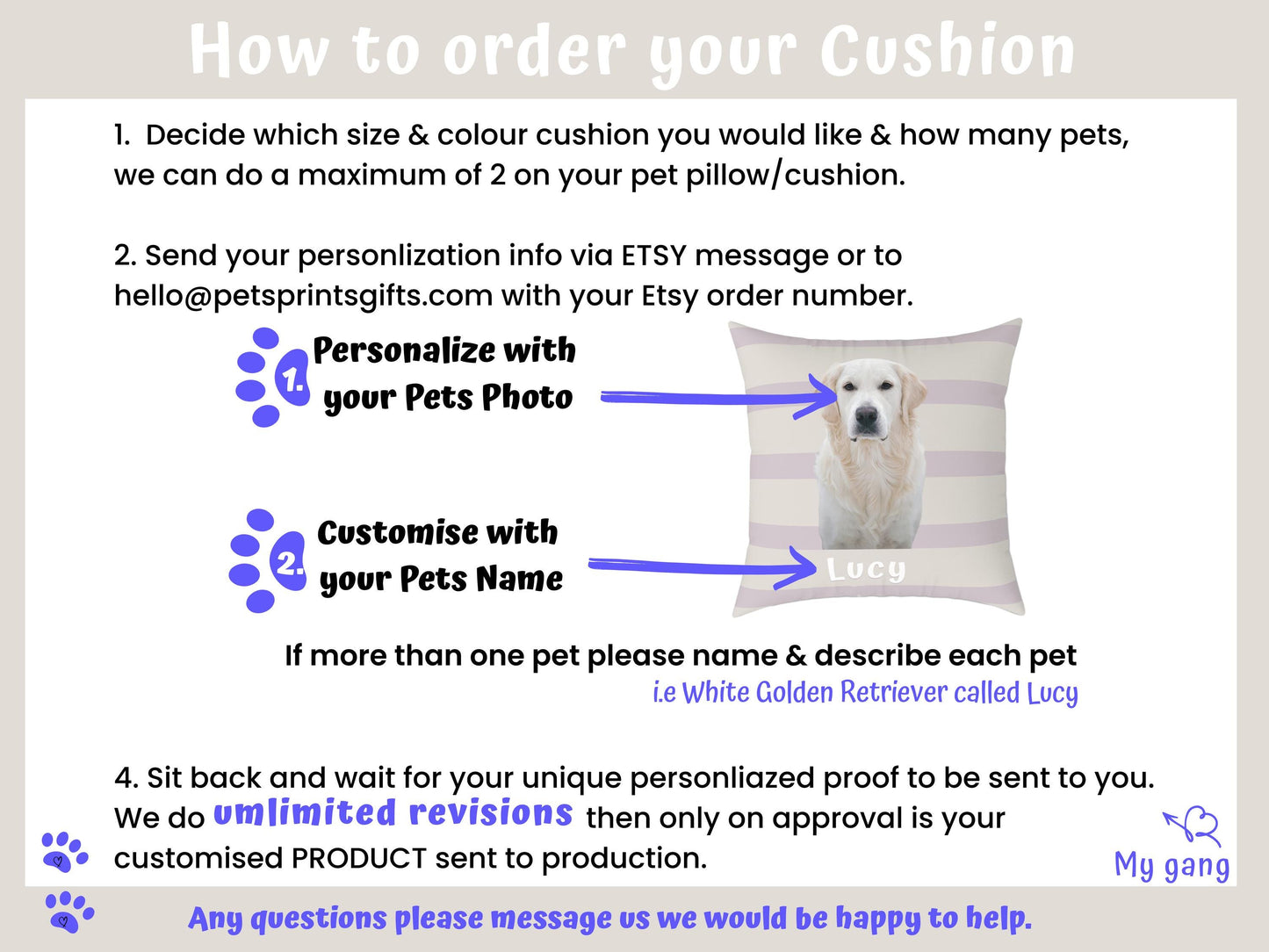 Custom Striped Pet Pillow Personalized Dog or Cat Portrait Cushion from Photo & Name , Unique Contemporary Home Decor Gift for Animal Lovers