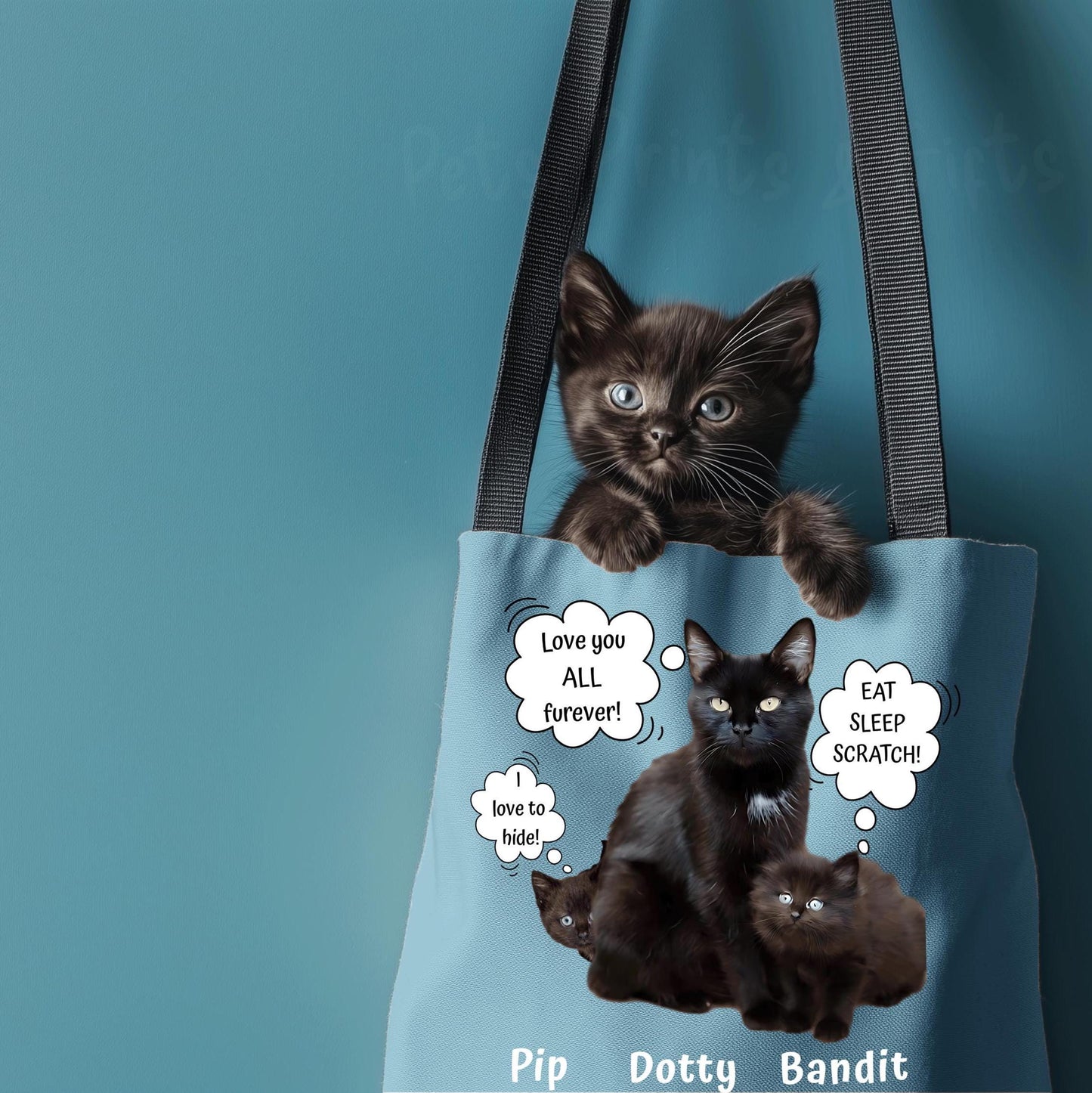 Custom Pet Tote Bag with Photo + Name + Personalized Fun Text 'Thought', Personality Gift For Dog Lovers, Black Cat Owners, Canvas Beach Bag