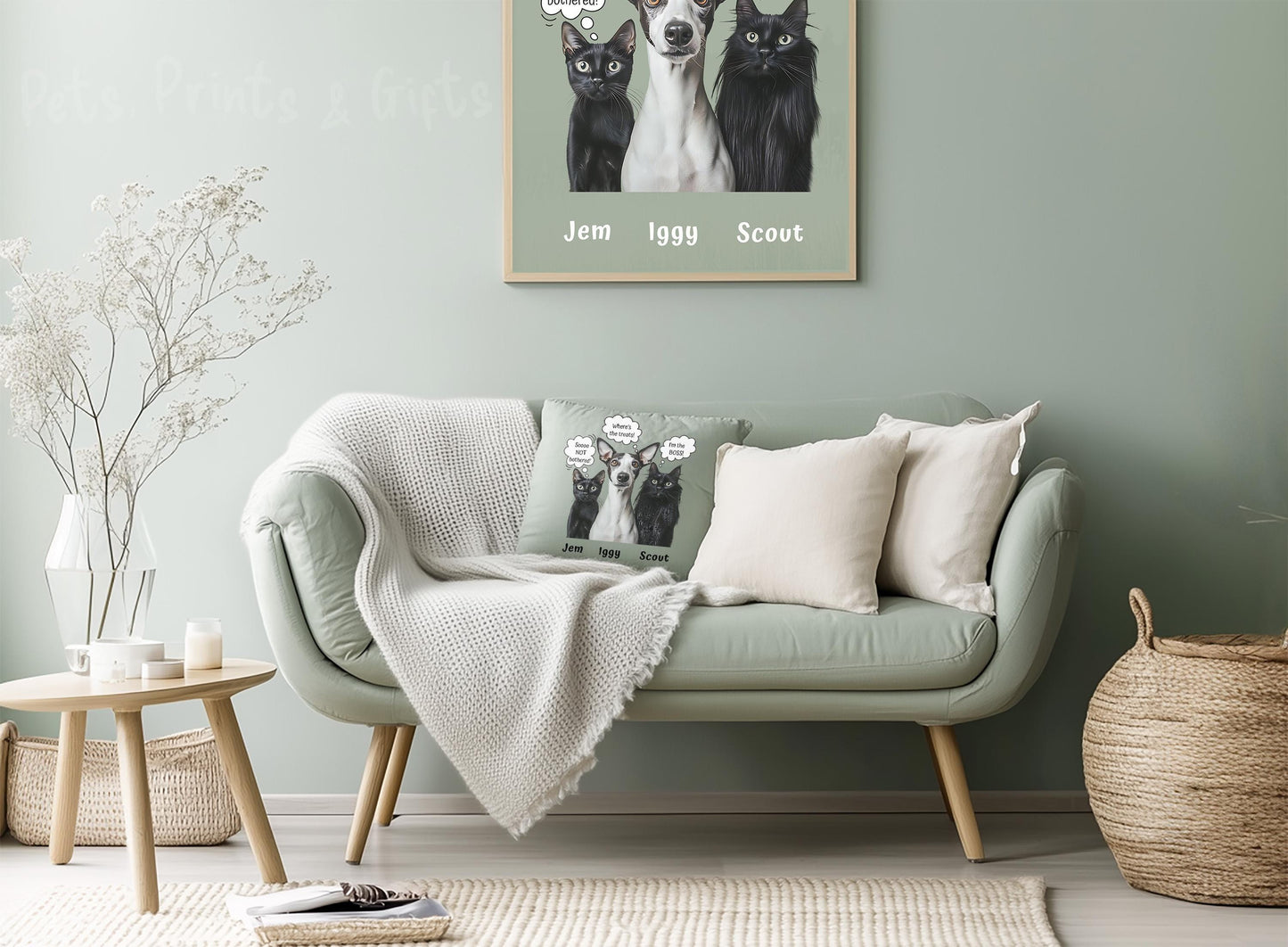 Customized Pet Pillow from Photo + Name + Cute Fun Quote, Personalized Portrait Cushion, Unique Cat Dog Personalities Pet Lover | Owner Gift