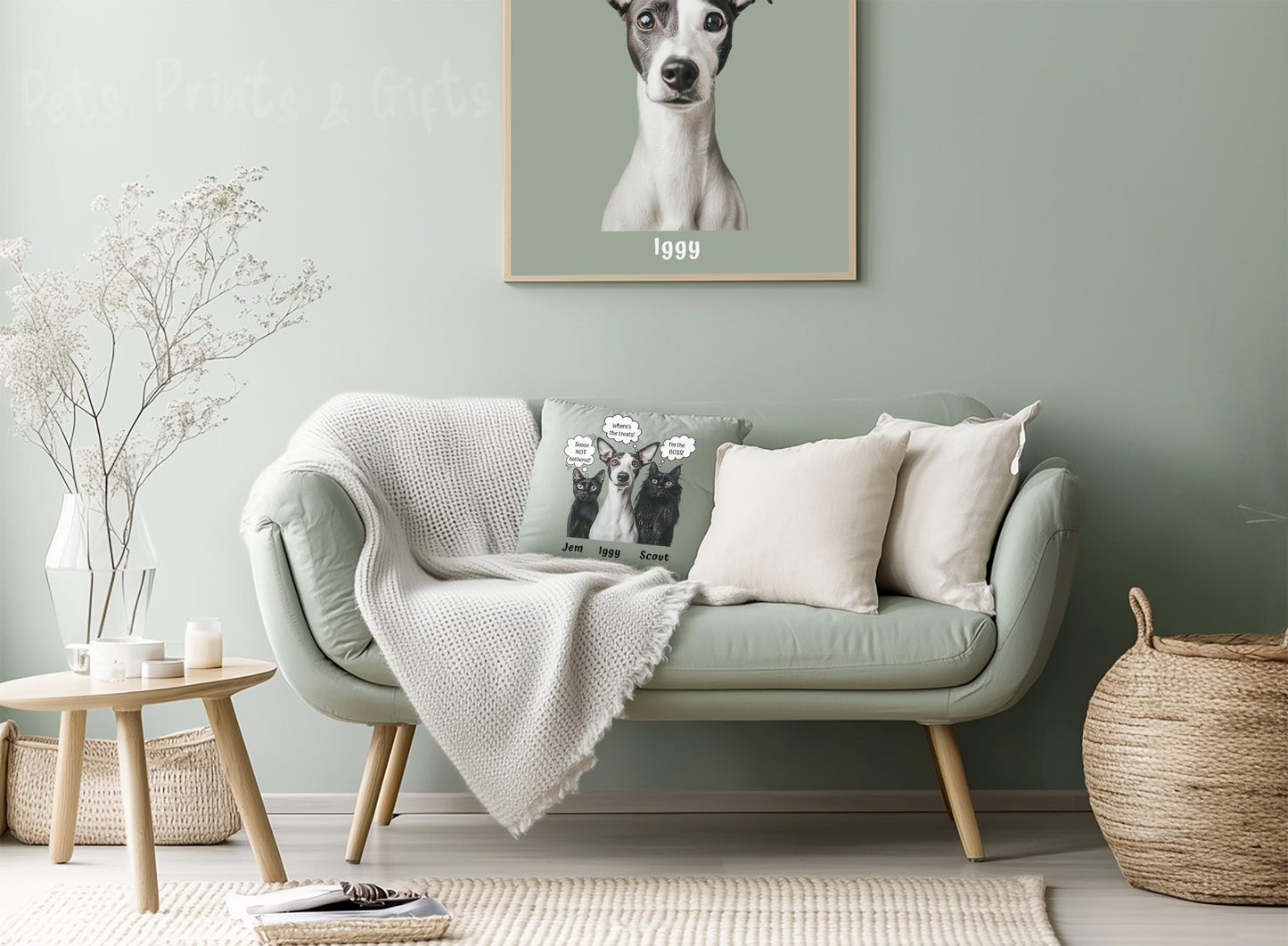Custom Pet Portrait Print Gift, Personalized Photo +  Name Celebrating Your Cat Dogs Personalities, Unique Whimsical 'Quote' Wall Art Poster